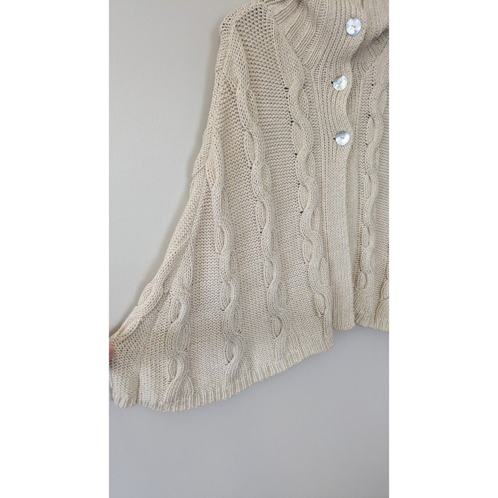 Vintage Hand Loomed Poncho Cape Sweater Cottage Organic Cotton Silk Cable Knit - Picture 4 of 10